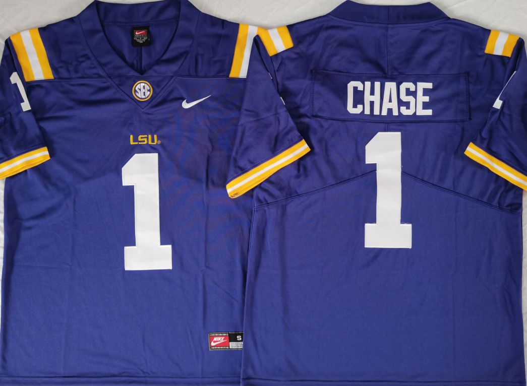 Men LSU Tigers #1 Chase Purple Nike 2025 NCAA Jersey->ncaa teams->NCAA Jersey